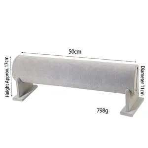 Grey velvet headband display stand with T-bar base, size 50x11cm, for jewelry showcase