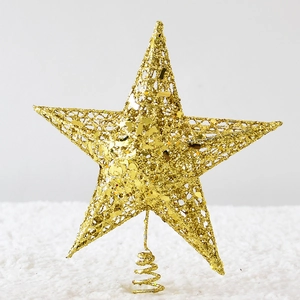 Glittery gold hollow iron star tree topper with a spiral base for Christmas decoration