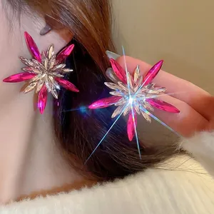 Starburst Earrings Alloy Rhinestone Pink Clear With 925 Sterling Silver Earring Post Fashion Statement For Women