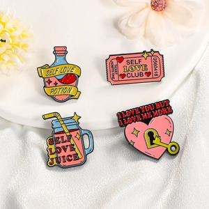 Alloy Enamel Pins Brooches Self Love Club Theme Heart Potion Badges For Backpacks Clothes Hats Cute Cartoon Jewelry