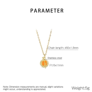 Detail view of durian pendant parameters with 450mm chain length and stainless steel specs