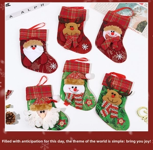 Detailed view of 6-piece Christmas stocking set featuring 3D Santa and reindeer designs