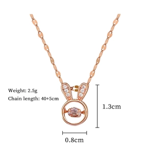 Detailed size specifications for rabbit ear pendant with pink stone in rose gold