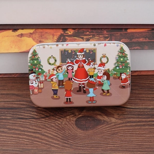 Christmas tin box with Santa Claus puzzle, colorful holiday storage gift case for children
