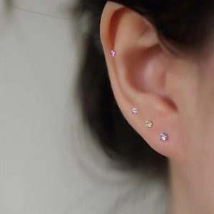 Pendientes de plata S999 minimalistas con piedras preciosas redondas de colores