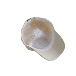 Beige cotton baseball cap for kids with adjustable metal buckle and inner stitching