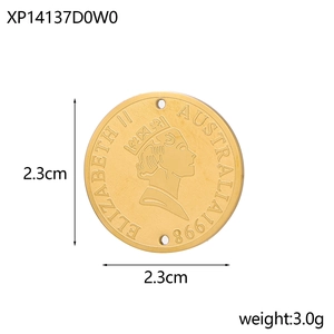 Vue détaillée du pendentif pièce d'or de 2,3cm avec gravure Elizabeth II et doubles trous