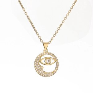 18K gold plated evil eye pendant necklace with cubic zirconia moon and star details