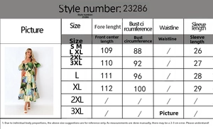 Größentabelle für geblümtes Off-Shoulder-Sommerkleid mit Längen- und Brustumfangsdetails