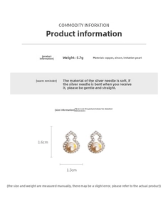 Detailed size specifications for gold gourd stud earrings with pearls and white zircons
