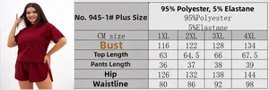 Size chart for maroon two-piece plus size sleepwear set with measurements from 1XL to 4XL