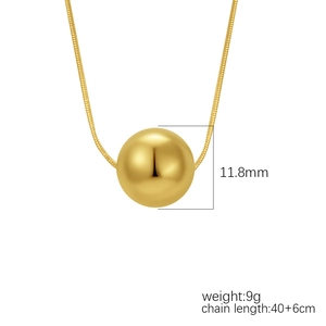 18K gold plated stainless steel bead necklace with 11.8mm sphere pendant on round snake chain