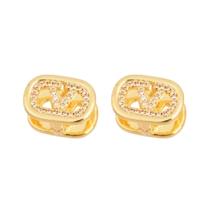 18k gold plated oval V-logo earrings with cubic zirconia in French vintage style