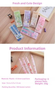 Detail of 0.5mm mechanical pencils with cute dinosaur and space theme illustrations