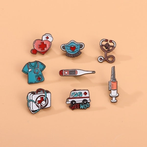 Medical Cartoon Enamel Pins Alloy Brooch For Nurses Doctors Stethoscope Ambulance Syringe Badge Jewelry