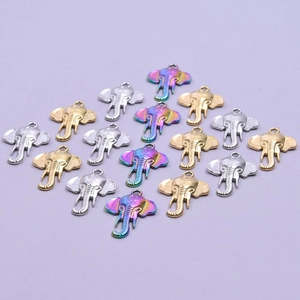 Colorful elephant head charms in gold silver and iridescent stainless steel finishes