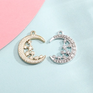 Gold and silver moon star pendants with crystals for DIY jewelry and earring making