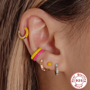 S925 sterling silver colorful enamel earrings with diamonds for a French chic style look