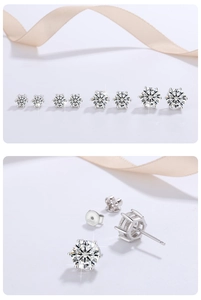 Λεπτομερής σύγκριση σκουλαρικιών moissanite από ασήμι S925 σε τέσσερα διαφορετικά μεγέθη