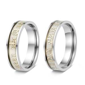 King Queen Crown Couple Ring Stainless Steel Luminous Glow In The Dark Gothic Style Band Jewelry Gift For Lovers