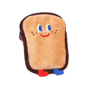 Porte-monnaie mignon en peluche en forme de toast avec visage de dessin animé et tissu doux