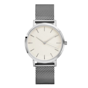 Montre à quartz minimaliste en acier argenté avec bracelet en maille milanaise pour femme