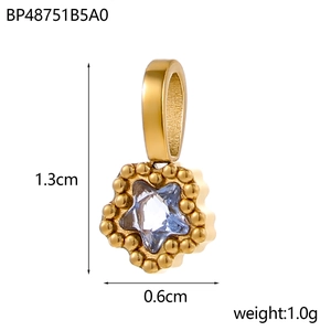 Gold star pendant with light blue zircon gemstone for DIY jewelry 1.3cm x 0.6cm