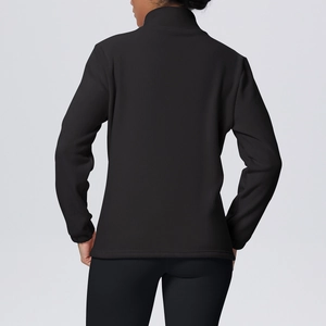 Rear view of a black slim fit fleece-lined sports jacket with a standing collar design