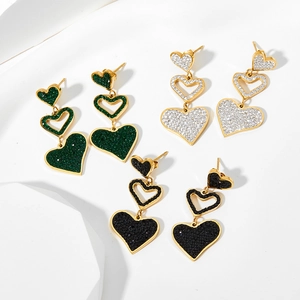 Boucles D'oreilles Pendantes Triple Cœur En Acier Inoxydable Avec Strass Étincelants Bijoux Géométriques Creux Pour Femmes