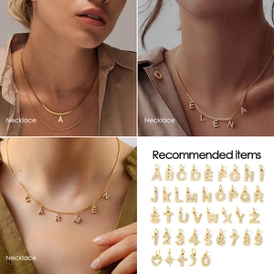 Sparkling gold-plated letter and number pendants with paved zircons for DIY necklaces