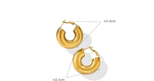 Detail showing 3.3cm chunky gold U-shaped hoop earrings with dimensions and dimensions