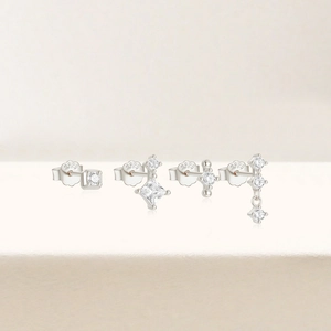 Close-up of S925 sterling silver stud earrings set with sparkling cubic zirconia stones