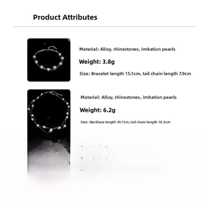 Detailed dimensions of the alloy rhinestone double layer pearl necklace and bracelet set