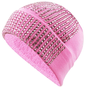 Berretto in maglia rosa stile punk con strass scintillanti e protezione per le orecchie