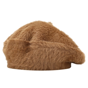 Classic caramel brown faux fur beret hat for women with a plush minimalist design