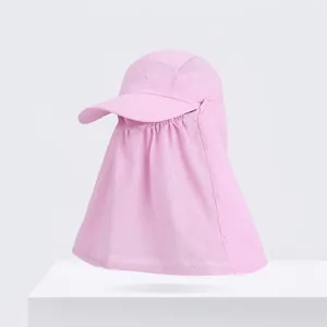 Pink outdoor sun hat with full face neck protection and breathable mesh panels