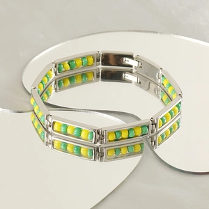 Colorful Bead Stainless Steel Bracelet Geometric Design Minimalist Unique Style 18K Gold Plated Jewelry For Men Women