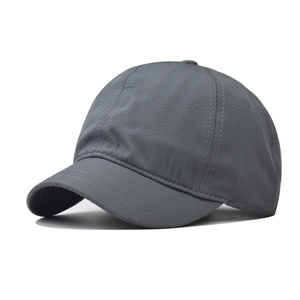 Dark grey quick-dry outdoor cap with breathable hexagonal mesh fabric and short brim