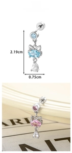 Detail view of cat pendant with blue zircon and water drop crystal with dimensions