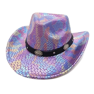 Metallic Snake Skin Print Cowboy Hat Western Wide Brim Shiny Holographic For Carnival Party Festival Halloween