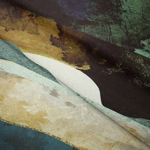 Detailed close-up showing printed fabric texture and reinforced stitched edges of wall tapestry
