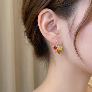 Colorful crystal tassel drop earrings with bohemian style and silver needle posts