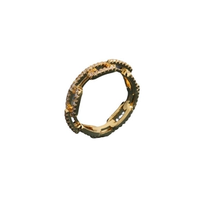 Gold hollow chain ring for women with micro-set zircons in a minimalist geometric design