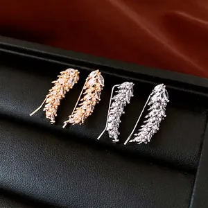 French luxury wheat ear pearl crawler earrings with cubic zirconia in gold and silver