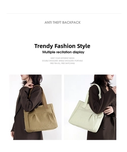 Detail of minimalist canvas tote with pleated design and versatile anti-theft shoulder straps