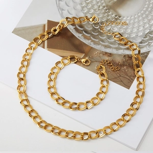 Set coordinato di collana e bracciale a catena con maglie testurizzate placcate oro 18K