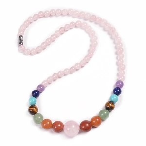 Boheemse Mode Natuursteen Obsidiaan Kralen Ketting Rozenkwarts Amethist Tijgeroog Yoga Meditatie Healing Sieraden Voor Vrouwen