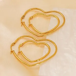 Créoles En Forme De Coeur Acier Inoxydable Plaqué Or 18K Bijoux Minimalistes Pour Femmes