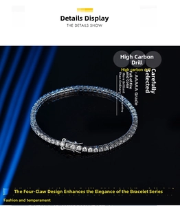 Macro shot of silver tennis bracelet with 2.5mm round brilliant cut moissanite stones
