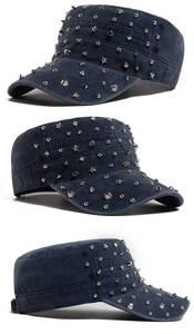 Detailed views of vintage navy military cap featuring diverse silver metal rivet studs